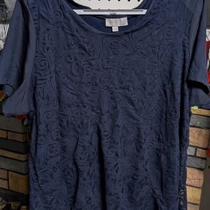 VIP Navy Floral Pattern Short Sleeve Top